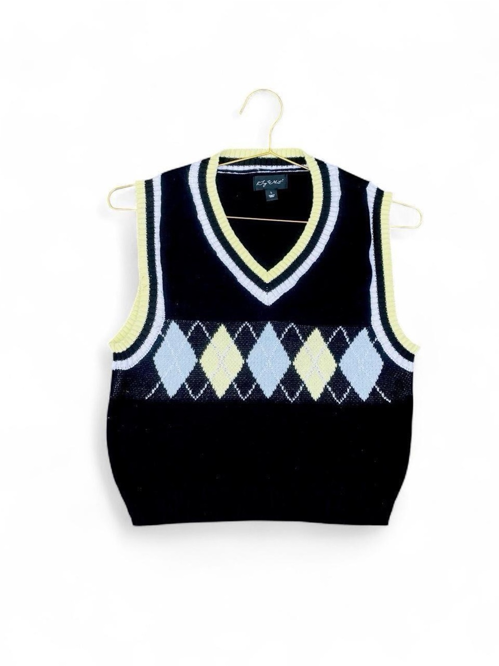 Say What Y2K Black Argyle Sweater Vest Preppy Academia Size L